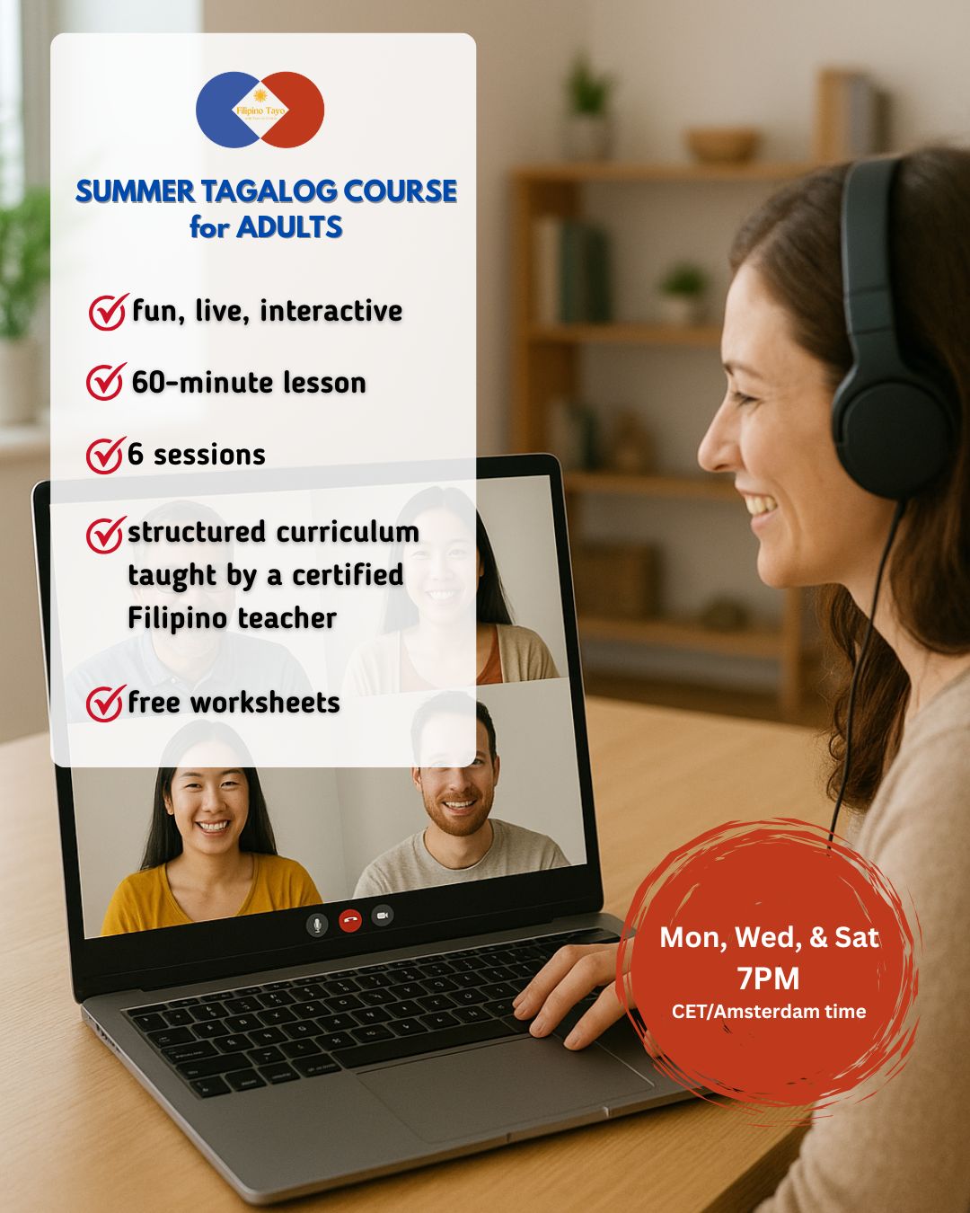 BEGINNER LEVEL Tagalog Summer Course for ADULTS (Mon, Wed, & Sat 7PM CET)
